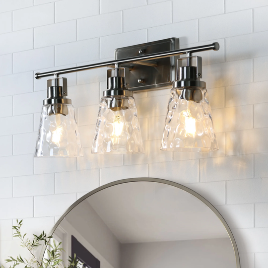 ExBrite Farmhouse 3-lights Bathroom Dimmable Silver Art Glass Vanity Lights Wall Sconces