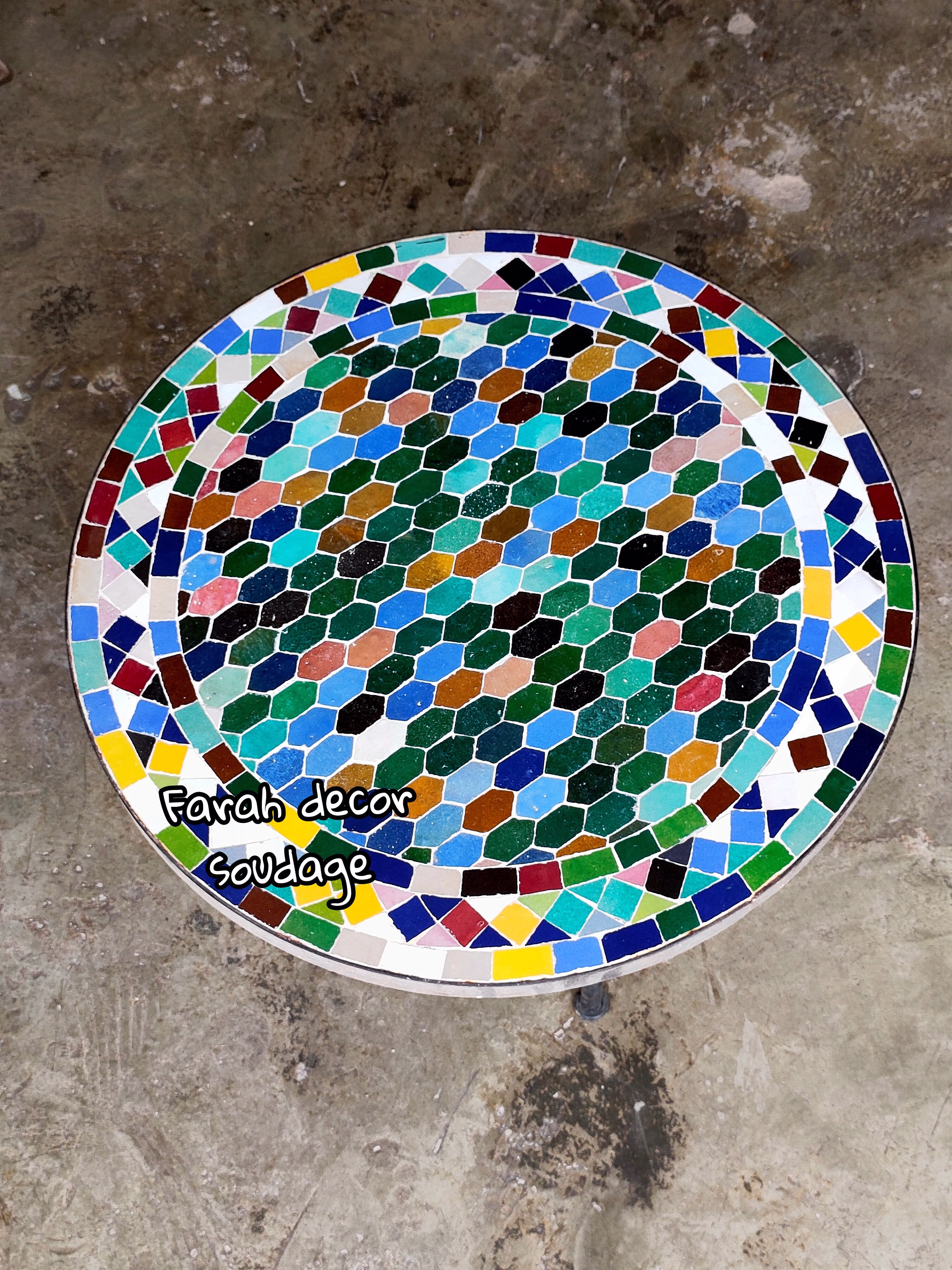 Hexagonal Pattern Mosaic Tile Table | Patio Moroccan Bistro Intricately Designed Round Balcony Porch