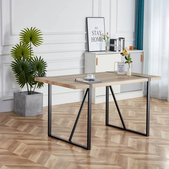 Rustic Industrial Rectangular Wood Dining Table For 4-6 Person