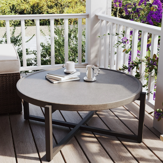 COSIEST Outdoor Round Lightweight Concrete Coffee Table Side Table