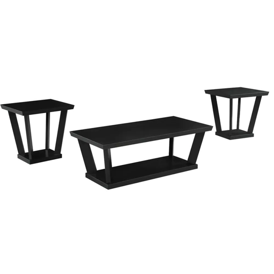 3 Piece Table Set with Open Shelf in Black Finish
