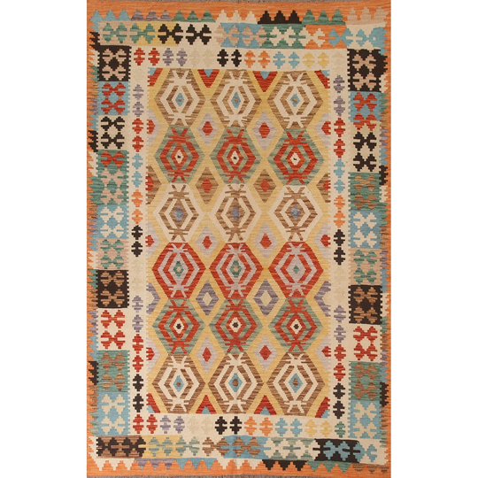 Multi-Color Reversible Kilim Oriental Area Rug Flat-weave Wool Carpet - 6'8" x 9'5"