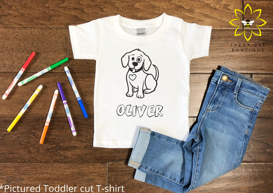 Custom Puppy Coloring Shirt For Kids, Color Your Own Shirt, Personalized Dog Dog Tee, Gift Idea