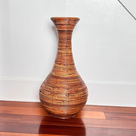 1970's Gabriella Crespi Style Pencil Reed Rattan Vase 28"