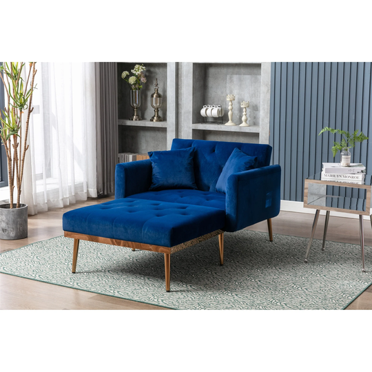 62.2'' Tufted Velvet Chaise Lounge Chair with Padded Seat Cushion, Comfortable Accent Chair with Metal Legs for Living Room