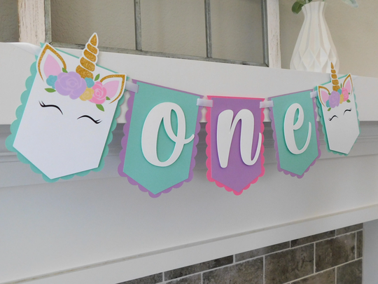 Unicorn High Chair Banner, Party Decorations, Birthday Banner