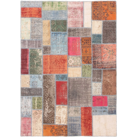 Hand-knotted Color Patchwork Multi Color Wool Rug - 5'8" x 8'0"