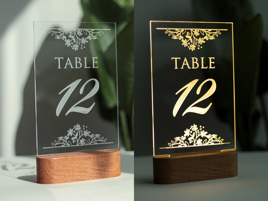 Wedding Table Number, Acrylic Led Light Lamp, Custom Engraved Decor, Decor