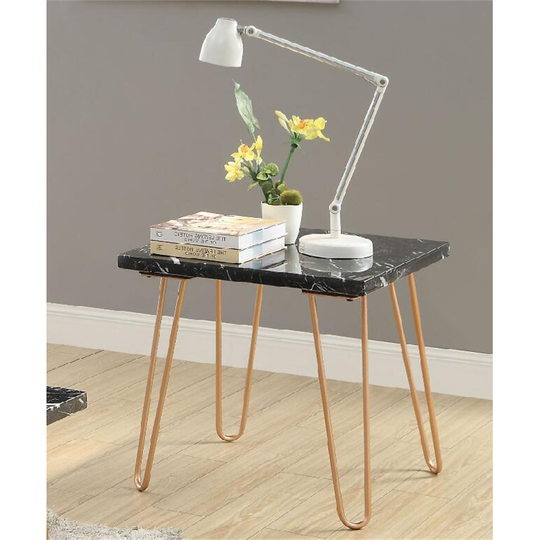 Square End Table, Sofa Table with Marble Top & Metal Geometric Leg