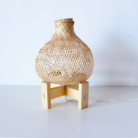 Boho Bamboo Wicker Table Lamp With Round Pendant Shade - Natural Handcrafted Lighting For Modern & Rustic Interiors Thai Home
