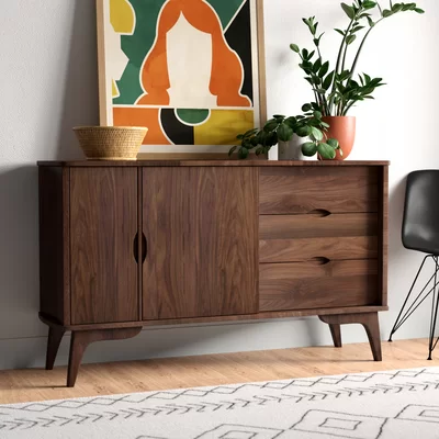 Michalak 58" Wide 3 Drawer Rubberwood Solid Wood Sideboard