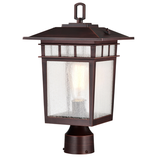 Cove Neck Outdoor Large Post Light Pole Lantern 1 Light Rustic Bronze Finish Clear Seeded Glass - Rustic Bronze