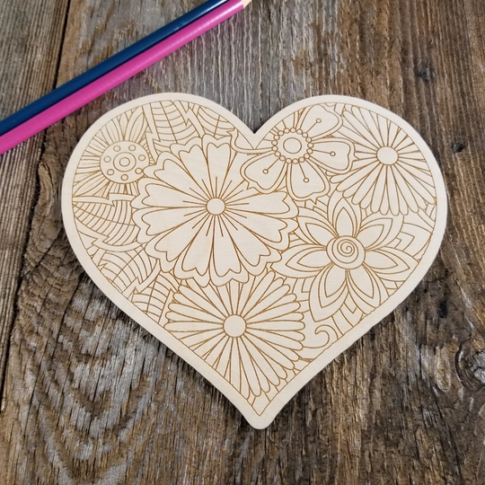 Color Your Own Wood Art Only Diy - Trivet Coloring Project Craft Supply Adult Floral Relaxation Gift Heart #3