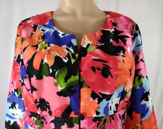 Women's Floral Blouse Blazer Colorful Garden Party Long Sleeve Satiny Textile Chic Excellent Condition Vintage By Danny & Nicole Size 16P