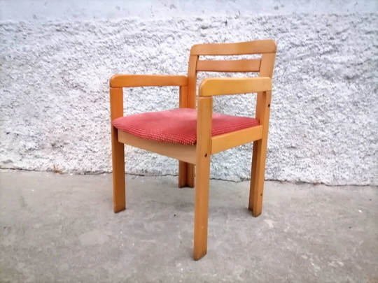 Vintage Wooden Chair/ Textile Furniture/Mid Century Armchair/ Retro Modern Yugoslavia/ 70S