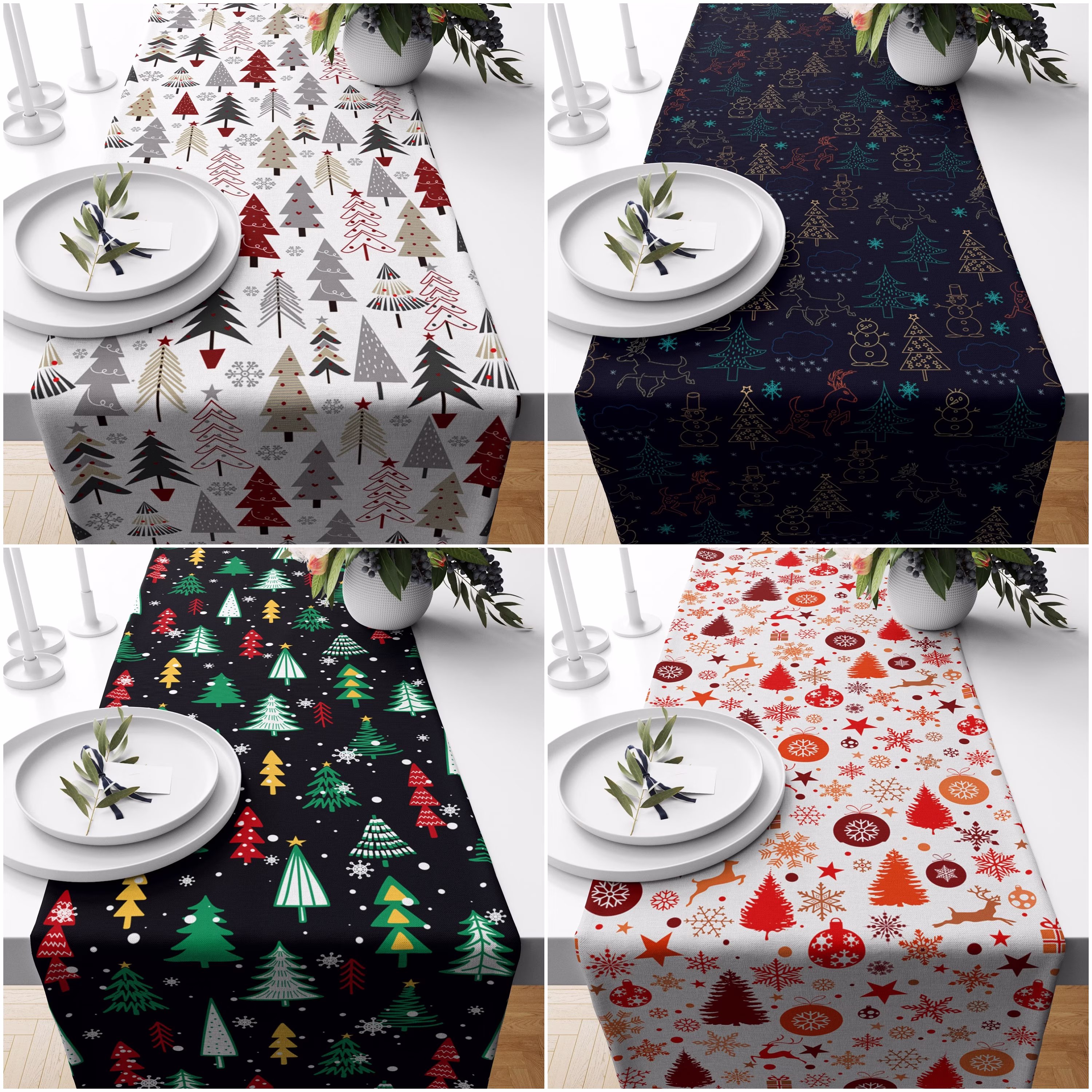 Winter Trend Table Runner|Christmas Decor|Snowflake Centerpiece|Christmas Home Decor|Pine Tree & Xmas Gifts Tablecloth