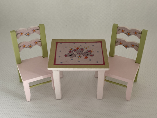 Dollhouse Miniature Table & Chairs Set ~ Child's Room Girl's 112Th Scale Childs Play Rom Furniture Diorama ~Room Box