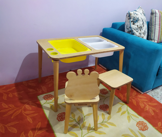 Sensory Table, Activity Wooden Play Table With Bins, Montessori & Chair Set, Chalk Board Whiteboard, Best Gift For Kids