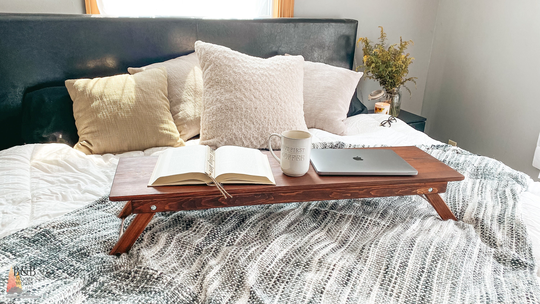 Bed Tray Table Desk With Foldable Legs, Portable Boho Picnic Custom, Wooden Event Low For Three, Breakfast In