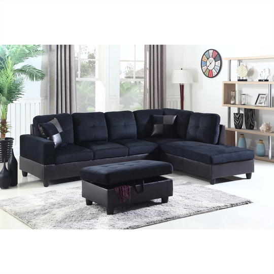 3-Pieces Sectional Sofa Set,Right Facing,Midnight Blue Microfiber(112B)