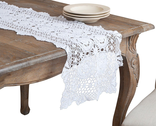 Hand Crocheted Medallion Cotton Table Runner, 2 Colors & Multiple Sizes Available
