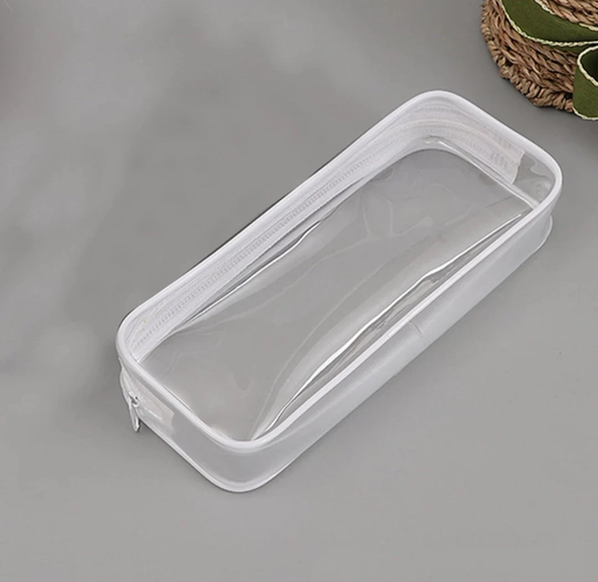 1Pc Transparent Pencil Case, White/Black Zipper Bag, School Office Pen Cosmetic Stationery Storage Party Favor