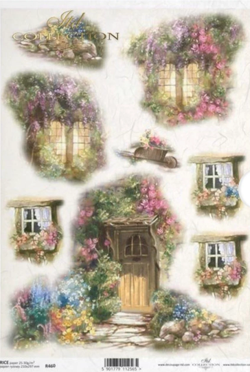 A4 Rice Paper For Decoupage, Fairy Doors Collage, Mulberry Tissue, Decorative Paper, R0460