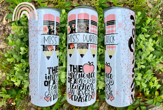 Teacher Glitter-Look Leopard Pencil Floral 20 Oz Straight Tumbler | Personalized Gift Plastic Straw Cup
