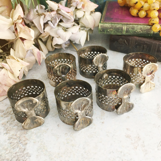 6 Silver Plated Napkin Rings, Table Decor, Reticulated Holders, Festive Dinner Classic Home Victorian Wedding