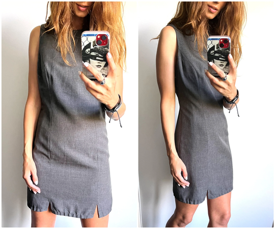 Minimalistic Gray Mini Office Dress/Solid Pencil Work 90S Apron Sleeveless Secretary - M