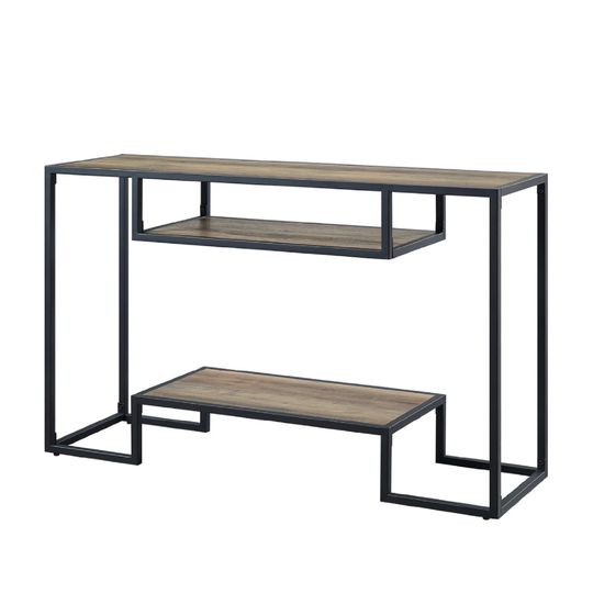 Lea 48 Inch Wood Sideboard Sofa Table, Grain Details, Metal, Rustic Oak