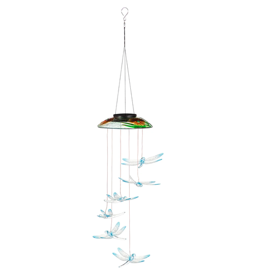 29 in. Dragonfly Hand-Painted Color-Changing Solar Mobile