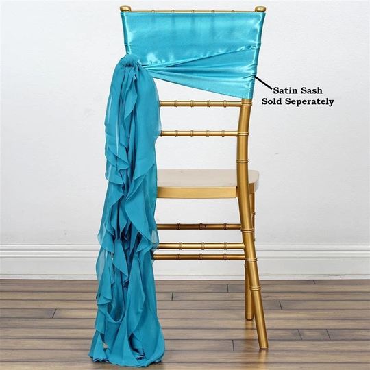 Turquoise Curly Chiffon Chair Sash Bows Ties Wedding Decorations