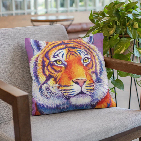 Colorful Bengal Tiger Rainbow Big Cats Polyester Square Throw Pillow