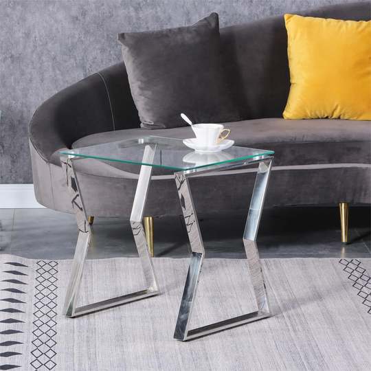 Stainless Steel Frame and Glass Tabletop End Table