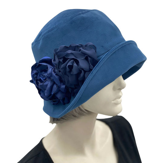 Cloche Hat Women, With Flower Accessory, 1930S in Vintage Style, Blue Velvet Or Choose Your Color, Handmade The Usa, Mom Gift