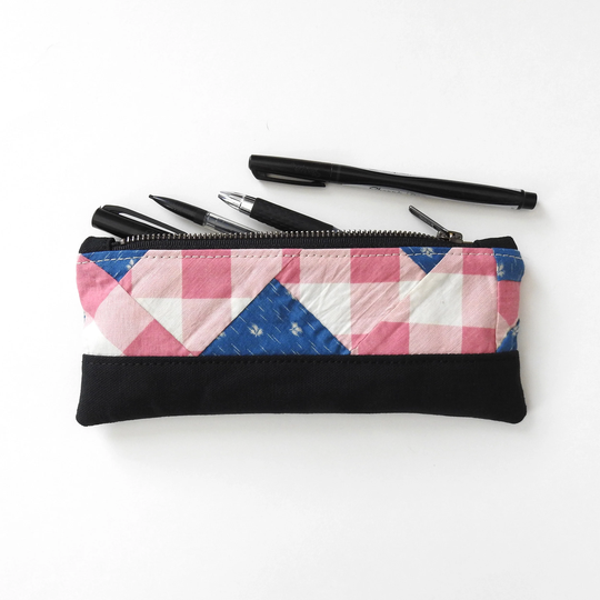 Quilt Pencil Case, Zipper Pouch, Pink Blue