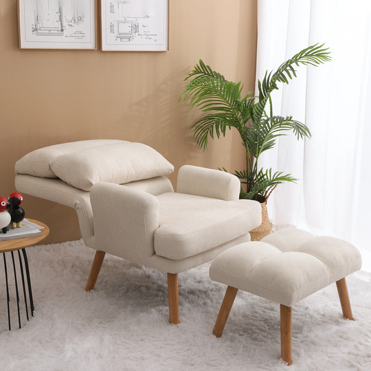 Fabric Accent Chair with Ottoman Set and Adjustable Backrest