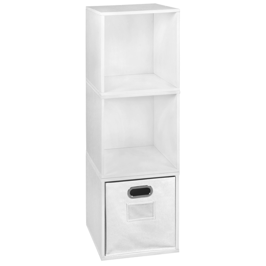 Noble Connect Storage Set - 3 Cubes and 1 Canvas Bin- White Wood Grain/White