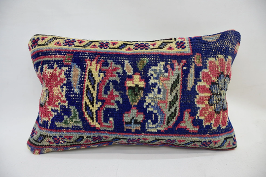 Kilim Pillow Cover, Personalized Pillow, Gift, 12x20 Blue Rug Covers, Office Chair 1379