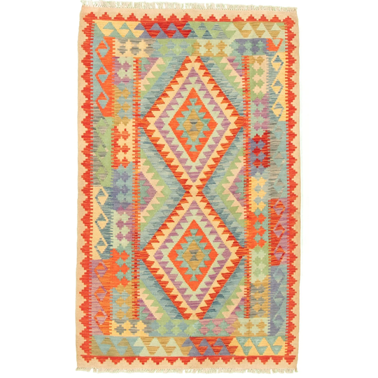 ECARPETGALLERY Flat-weave Bold and Colorful Multi Color Wool Kilim - 3'10 x 6'2
