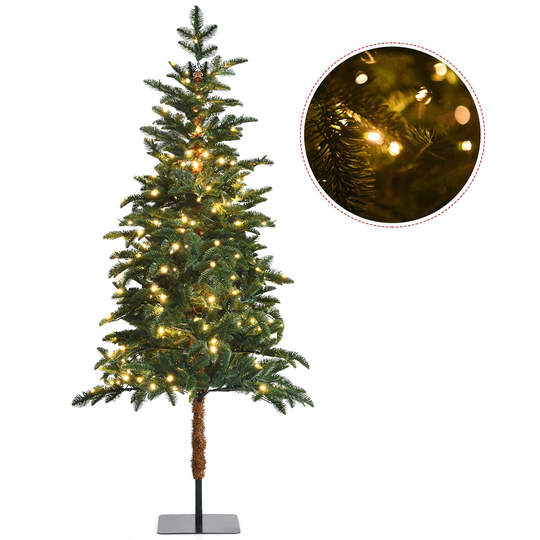 Gymax 6 FT Pre-Lit Artificial Slim Pencil Christmas Tree Faux-Pine