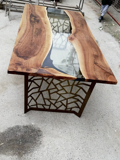 Clear Resin River, Epoxy Table, Coffee Brass Legs, Dining Table, Live Edge Walnut Dine Table, Side Table, End Table