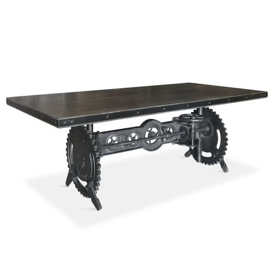 steampunk Adjustable Dining Table - Iron Crank Base Gray Top