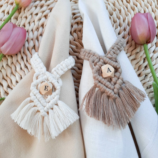 Monogrammed Napkins Boho Table Decor Custom Napkin Rings Wedding Accessories Natural Materials Recycled Cotton Cord Over 30 Colors