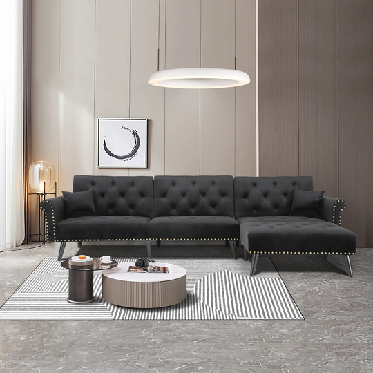 Modern Velvet Convertible Sofa Bed Sleeper with Nailheads