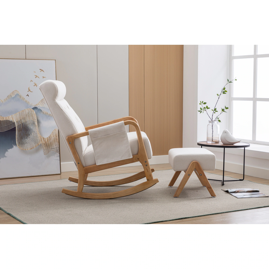 Polyester Upholstered High Backrest Accent Glider Rocker Chair With Ottoman