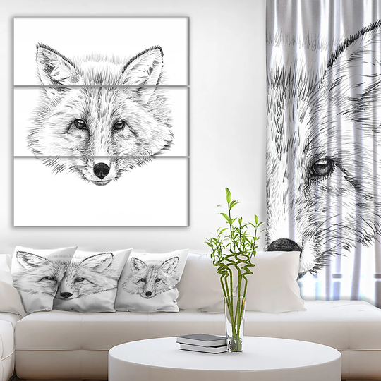 Designart 'Pencil Fox Sketch in Black and White' Animals Print on Wrapped Canvas set