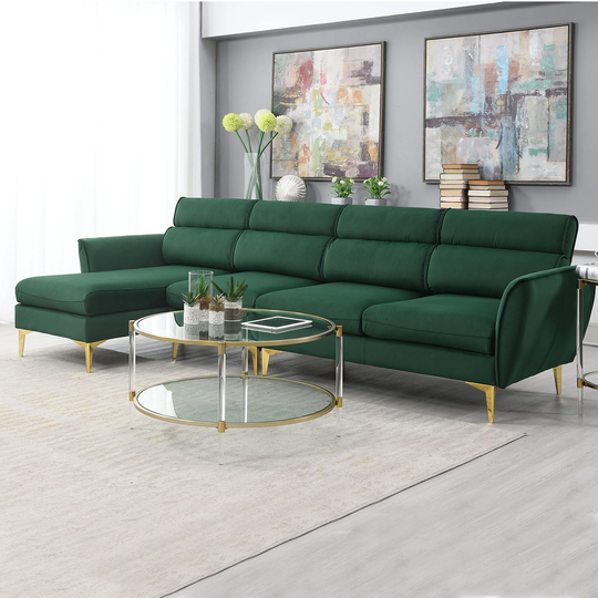 Green Convertible Sectional Sofa , L Shape Furniture Couch with Chaise