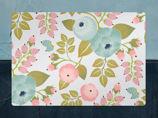 Simple Spring Flowers Chair Mat, Pink Vinyl Floor Blue Protective Plants Splat Pvc Area Rug, Comfort Mat